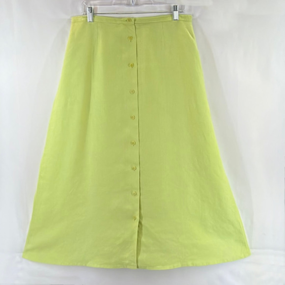 Talbots Dresses & Skirts - Talbots Irish Linen Button-Down A-Line Midi Skirt Sze 14 Lime Lined Beach Spring